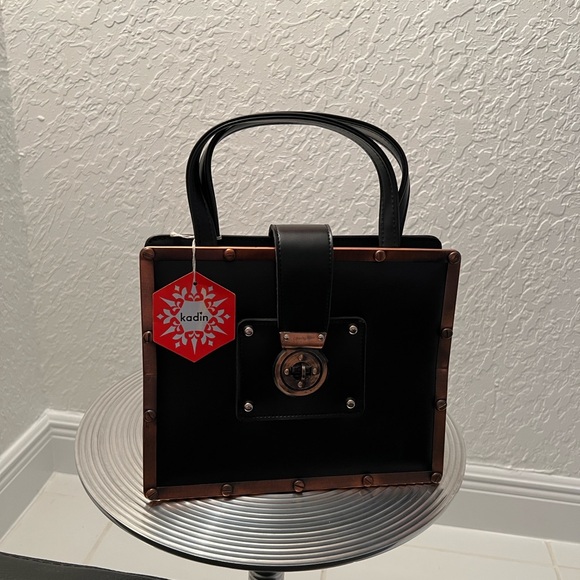 Kadin Handbags - VTG AUTHENTIC NWT KADIN STRUCTURED BLACK with BRONZE GROMMETS TRIM and TURN LOCK